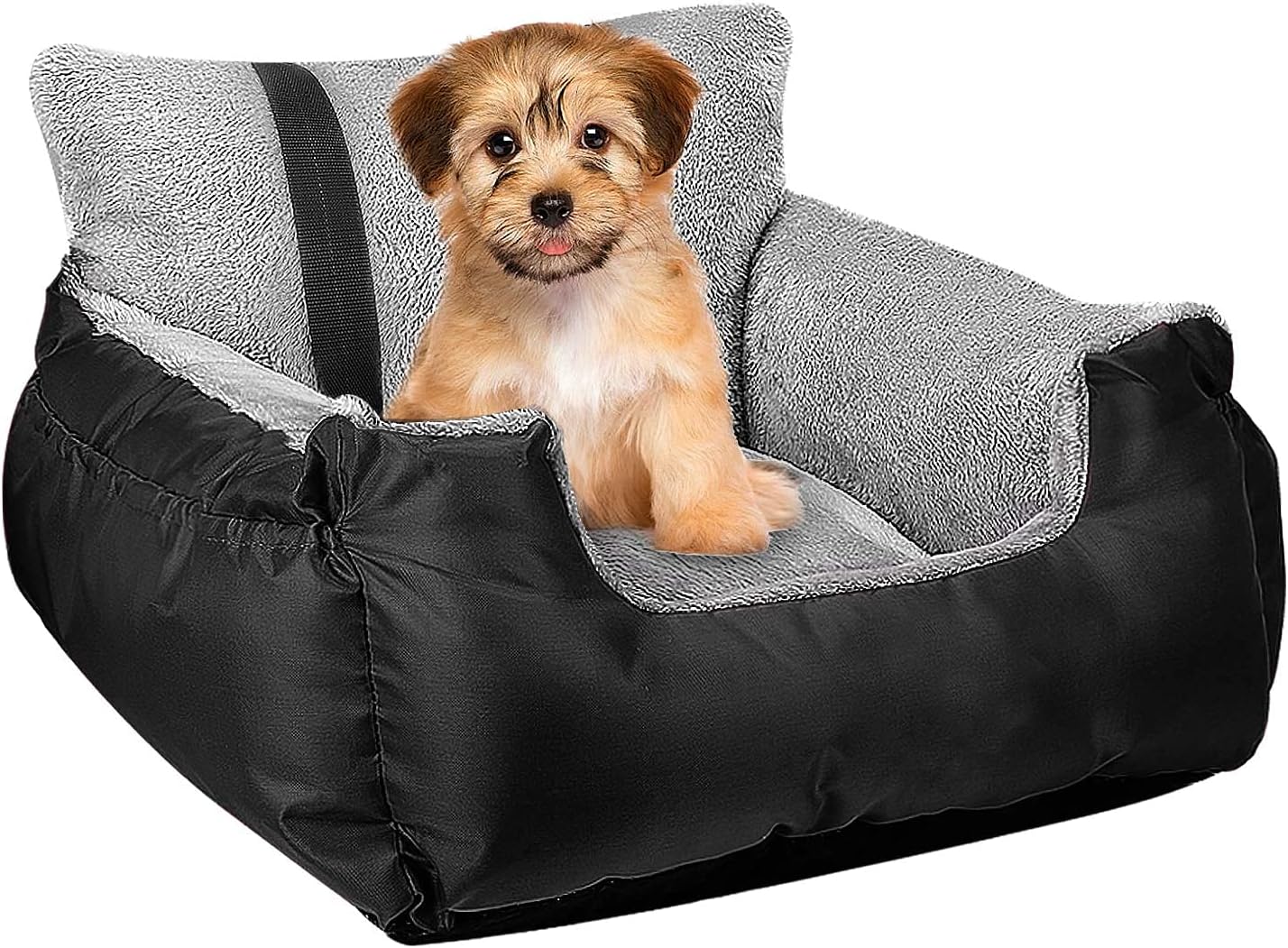 Dog Car Seat,Puppy Booster Seat Dog Travel Car Bed with Storage Pocket and Clip-on Safety Leash Removable Washable Cover for Small Dog (Grey