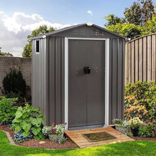 Shintenchi 5x3 FT Outdoor Storage Shed with Window, Lockable Outdoor Waterproof Tool Storage Sheds