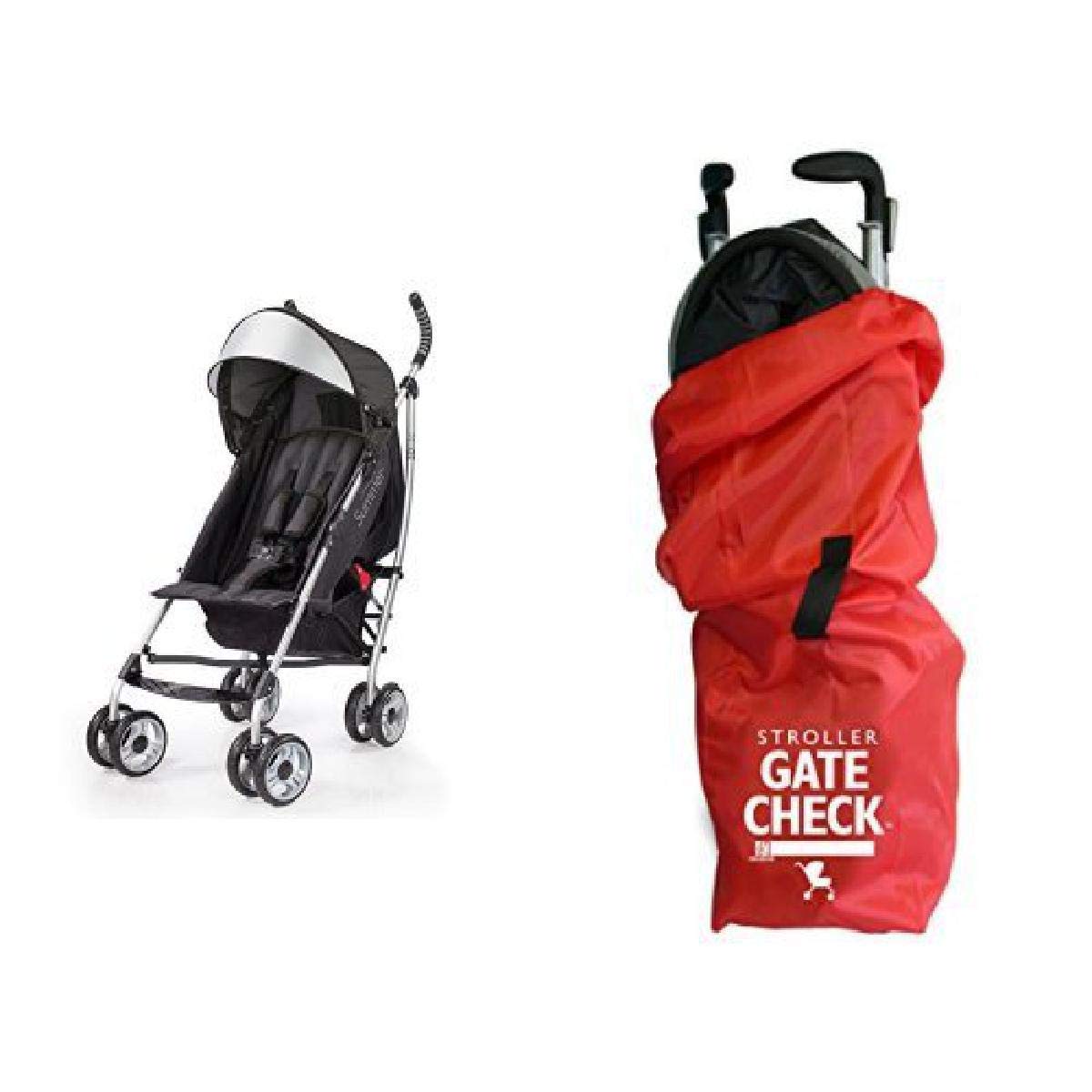 Summer Infant 3Dlite Convenience Stroller, Black & JL Childress Gate Check Bag for Umbrella Strollers, Red