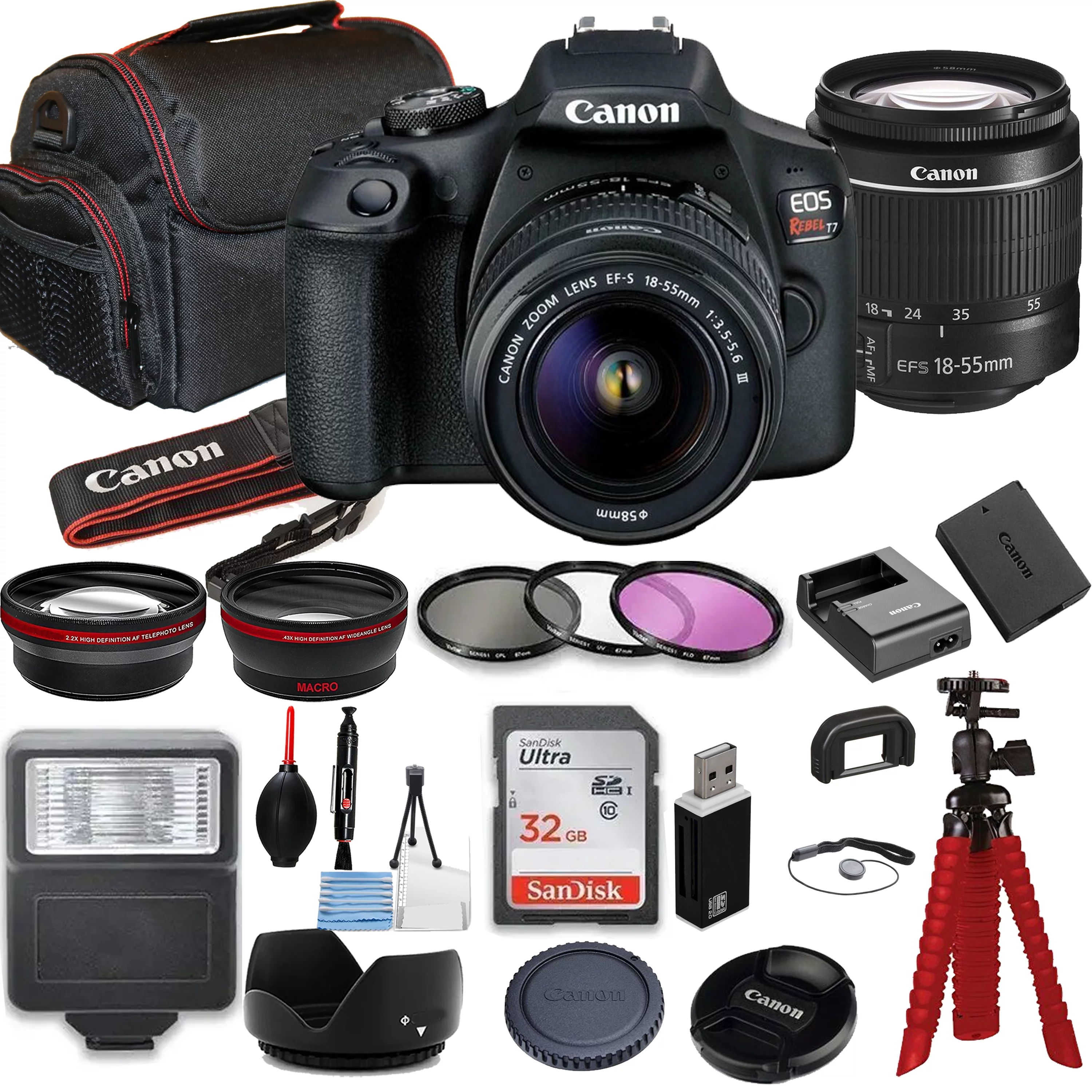 Canon EOS Rebel T7 DSLR Camera Bundle with Canon EF-S 18-55mm f/3.5-5.6 Lens + SanDisk 32GB Memory Cards + Photography Kit - Curated Treasures Market