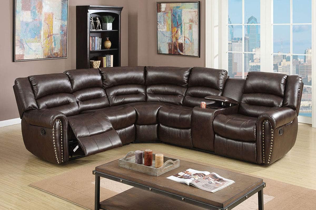 Agrigento Motion Sectional Sofa Upholstered in Brown Bonded Leather