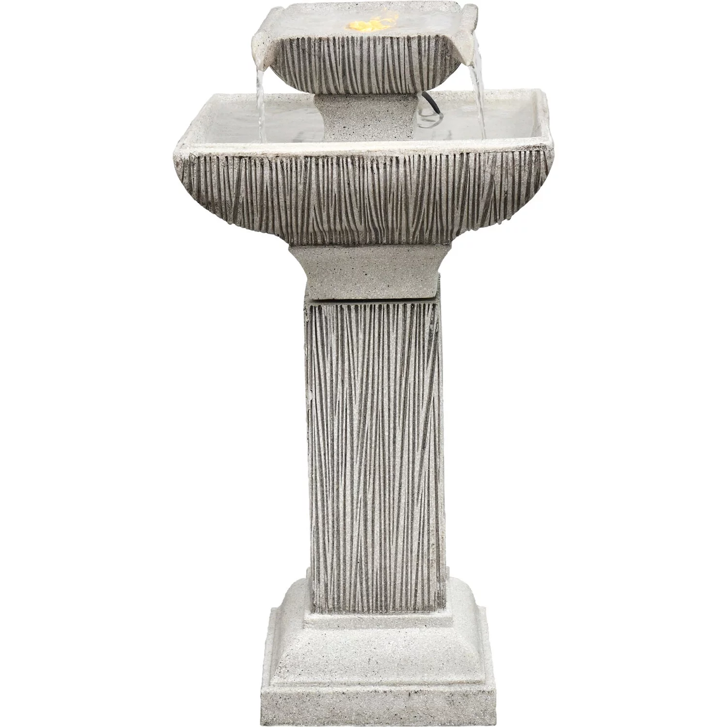 Hanover 26-In. 2-Tier Pedestal Indoor or Outdoor Garden Fountain with LED Lights for Patio, Deck, Porch, HAN026FNTN-01