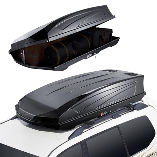 VEVOR Rooftop Cargo Carrier, 22 Cubic Feet Roof Cargo Box, ABS Hard Shell Roof Box, with Dual-Sided Opening and 2 Reinforced Straps, Aerodynamic