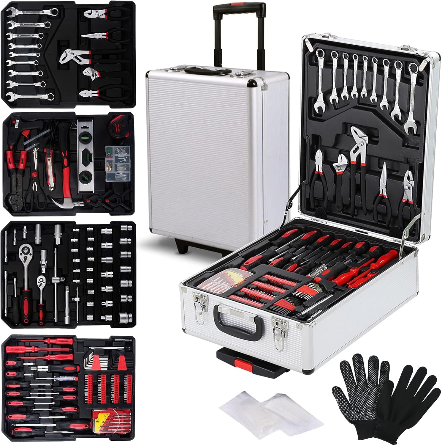 DOFIMATE Tool Set Aluminum Trolley Case Silver, Household Hand Tools Auto Repair Portable Tool Kit Tools for men