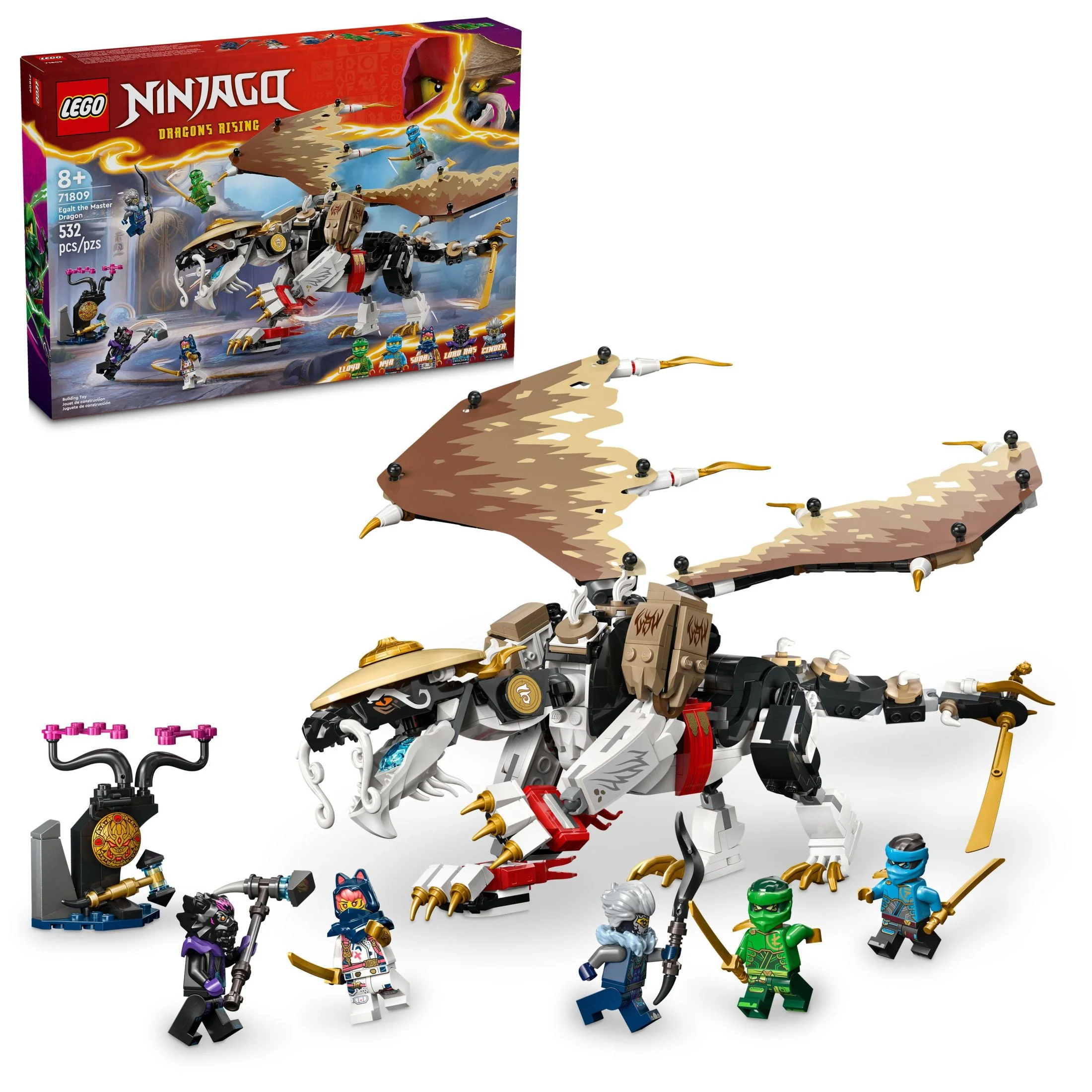 LEGO NINJAGO Egalt the Master Dragon Action Figure, Hero Toy Battle Set with 5 Ninja Minifigures for Group or Independent Play