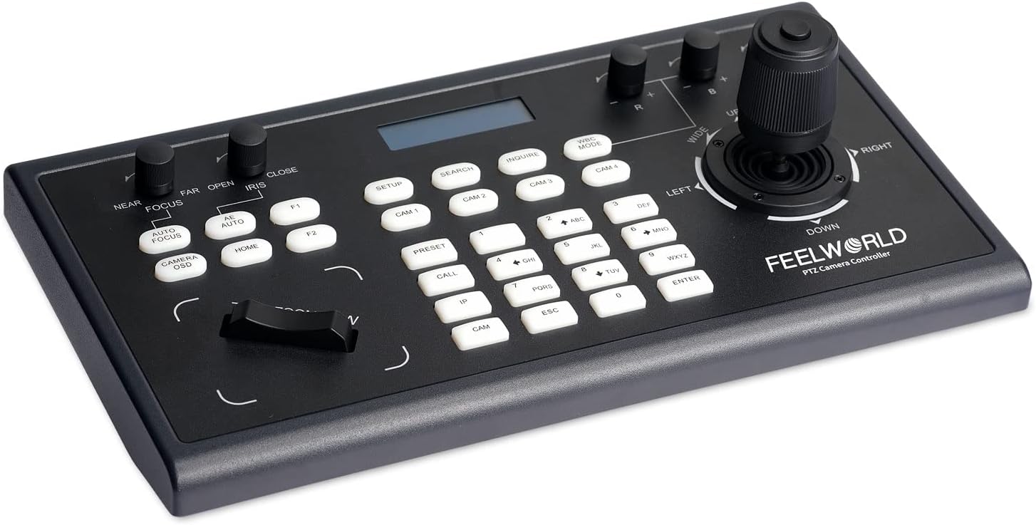 FEELWORLD KBC10 PTZ Camera Controller with Joystick and Keyboard Control LCD Screen PoE Supported for Live Streaming Church Conference