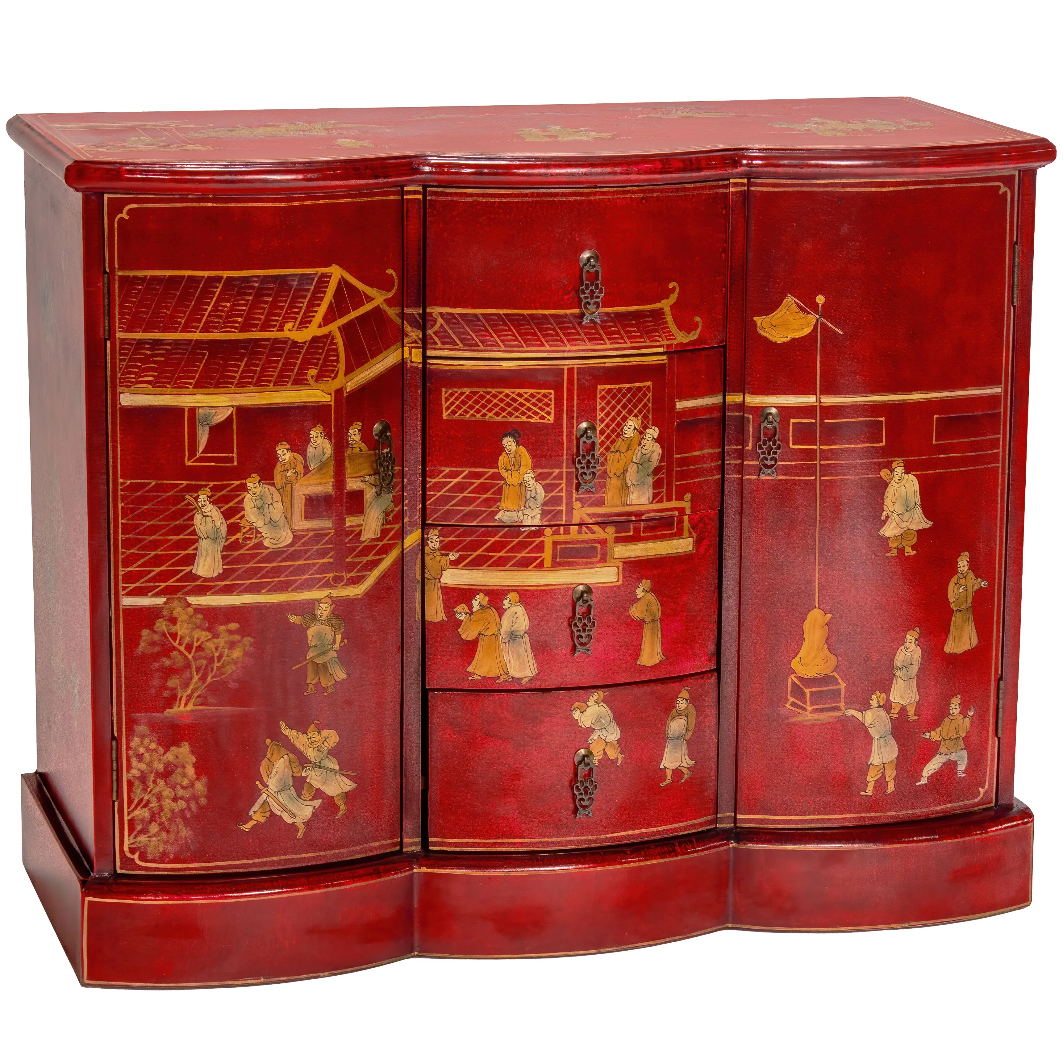 Oriental Furniture Red Lacquer Cabinet - Courtyard