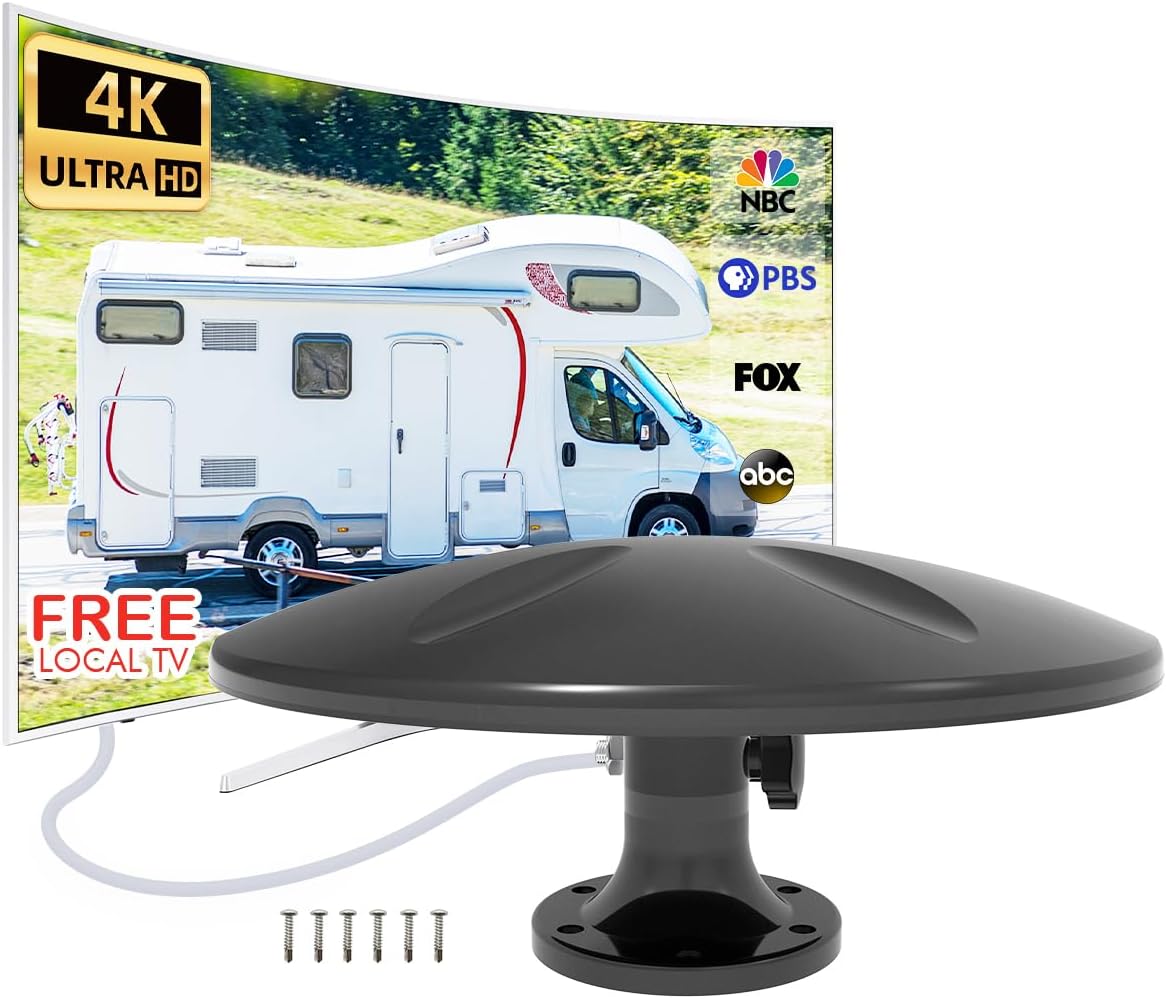 Outdoor TV Antenna 360° Omni-Directional Reception Long 100+ Miles Range Enhance VHF&UHF 4K Ready HDTV Antenna with Added Stability for