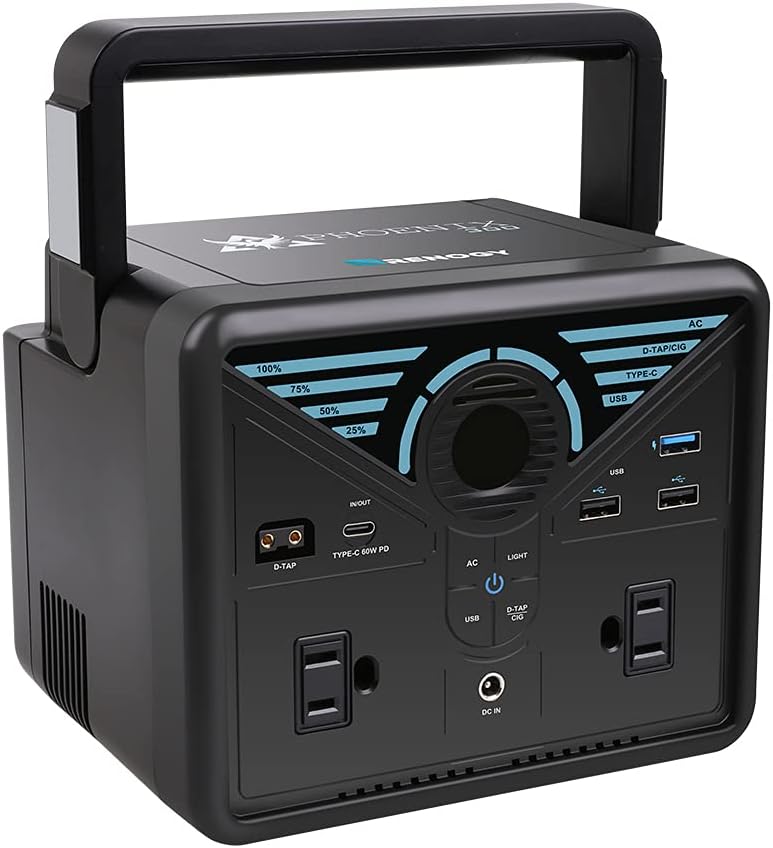 Renogy Solar Generator Phoenix 300 Portable Power Station, 337Wh CPAP Outdoor Backup Lithium Battery Charger with 2 AC Outlets