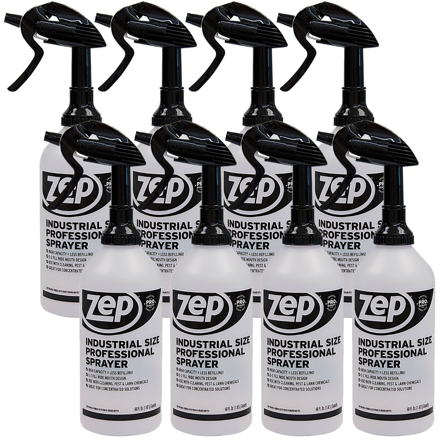 Zep Industrial Sprayer Bottle 48 oz. (Case of 8 Sprayers) - Up to 30 Foot Spray, Adjustable Nozzle