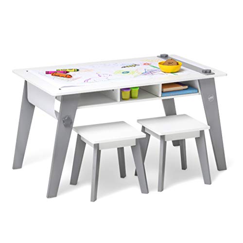 Wildkin Kids Arts and Crafts Table Set for Boys and Girls, Mid Century Modern Design, Includes Two Stools