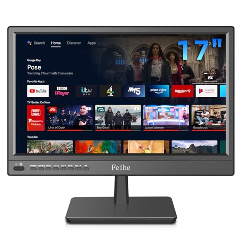 Feihe 17 inch Small Smart TV Built-in Android Operating System, HD Flat Screen Compact Smart Television for Kitchen, Home