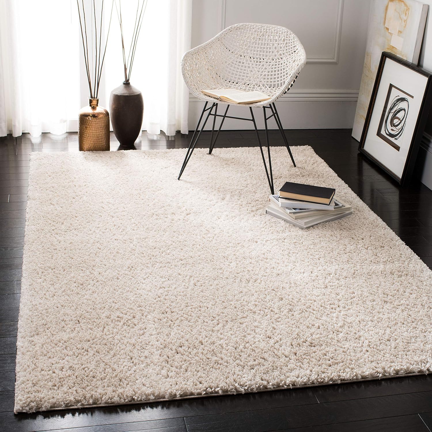 SAFAVIEH August Shag Collection X-Large Area Rug - 12' x 15', Beige, Solid Design, Non-Shedding & Easy Care