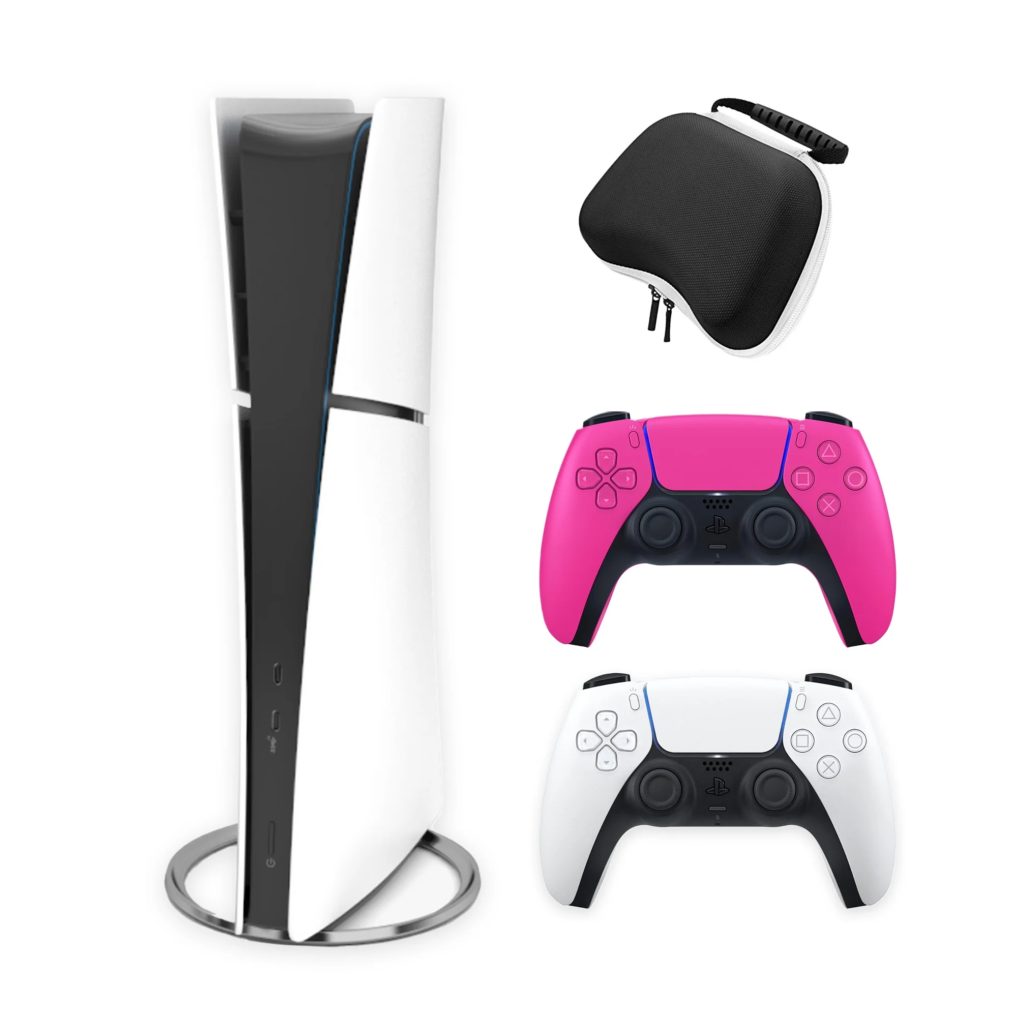 2023 New PlayStation 5 Slim Digital Edition Bundle with Two Controllers White and Nova Pink Dualsense and Mytrix Controller Case