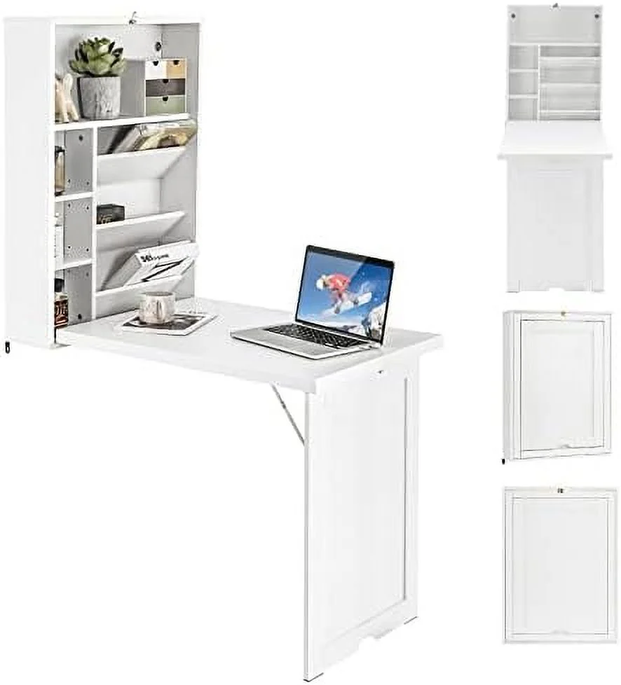HJZBNONE Wall Mounted Desk  Folding Floating Desk with 3-Tier Tilt  Partition and Adjustable Shelves  Space-Saving Fold up Desk Laptop Desk