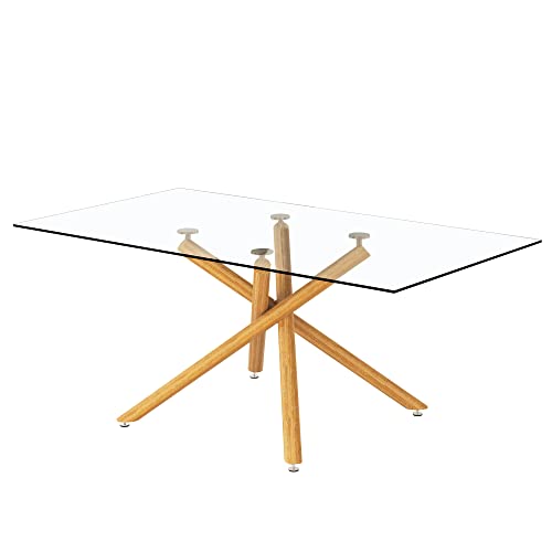 71 Inch Glass Dining Table for 6-8 with Golden Chrome Metal Legs, Tempered Glass Top Dining Table, Rectangular Modern Dining Table for Kitchen