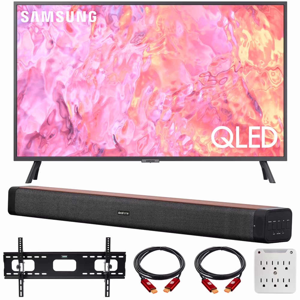 Samsung QN43Q60CA 43 Inch QLED 4K Smart TV Bundle with Deco Home 60W 2.0 Channel Soundbar