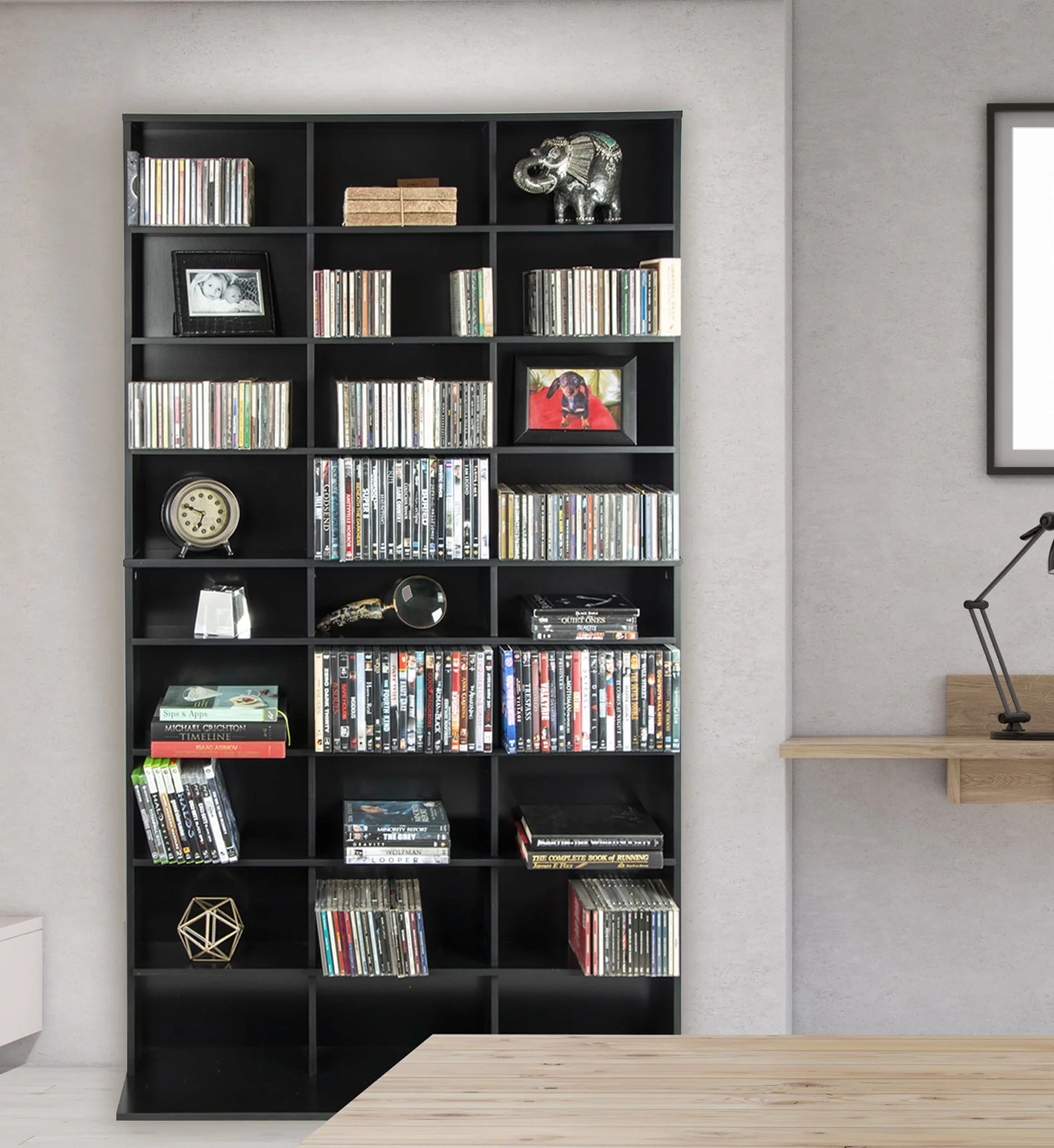 Atlantic 40"x71" Elite XL 9-Shelf Wood Media Storage Shelf Bookcase, Fixed Shelves, Solid Black
