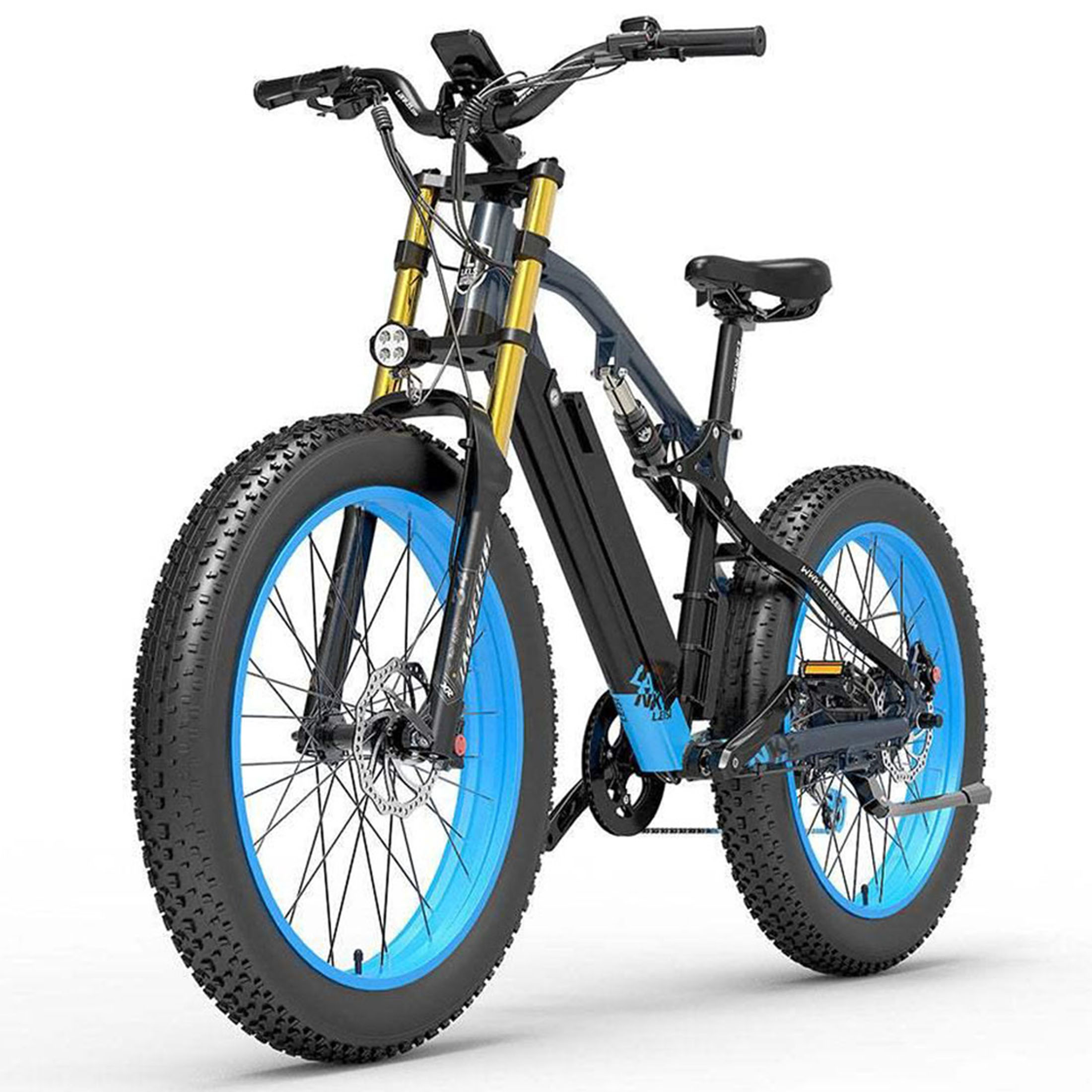 LANKELEISI Electric Bike 26 Inch Fat Tire e-Bike 1000W 48V Pedal Assist Mountain Bike Dual Crown Front Fork 7 Speed RV700 - Blue