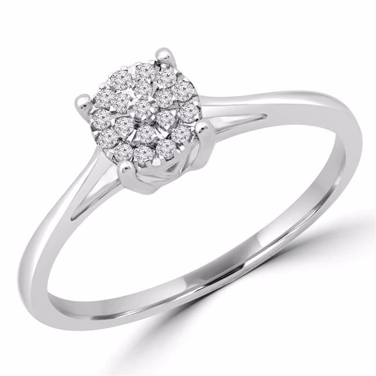 Majesty Diamonds  0.1 CTW Round Diamond Promise Cluster Engagement Ring in 10K White Gold - Size 5.75