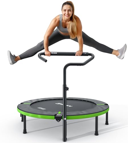 BCAN 40"/48" Foldable Mini Trampoline, Rebounder Trampoline for Adults, U/T Shape Adjustable Foam Handle