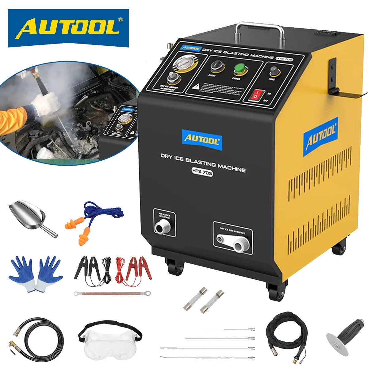 AUTOOL HTS705 Automotive Dry Ice Blasting Cleaning Machine Car Engine Carbon Deposit Cleaning Exhaust Pipe Cleaner 110V/220V Dry Ice Cleaning Machine