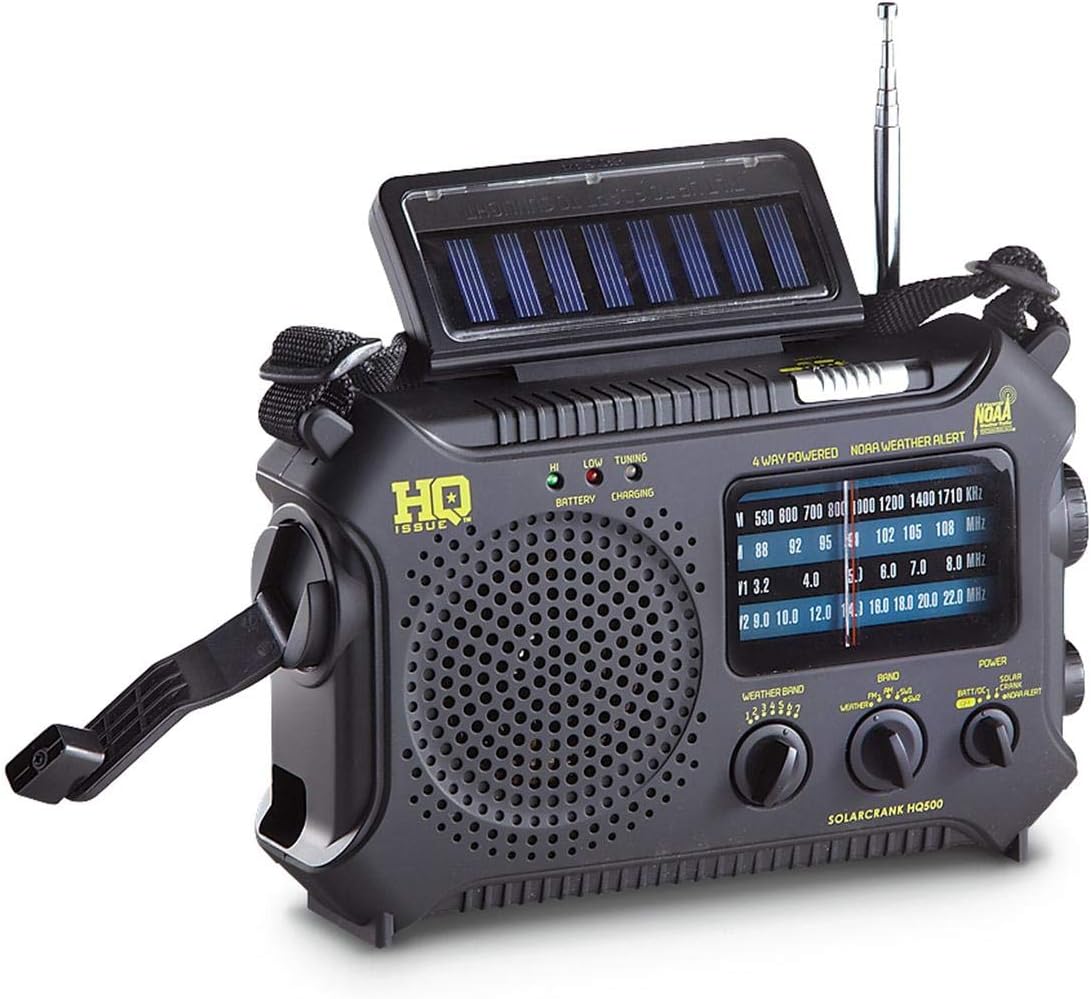 HQ ISSUE Dynamo Emergency Radio Hand Crank Solar Portable W/AM FM, NOAA Weather Alert, Shortwave, & Flashlight, Black