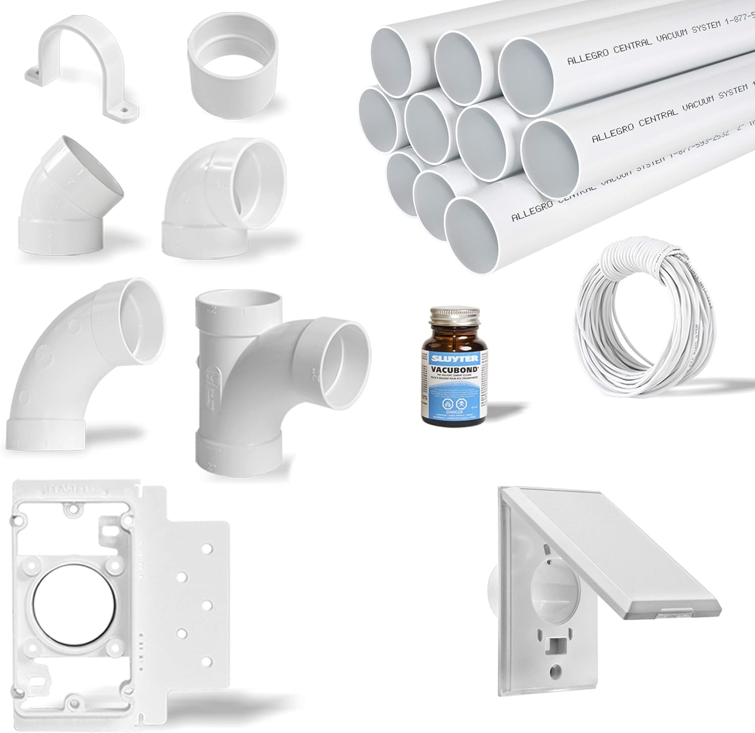 Allegro Central Vacuum 3-Inlet Installation Kit & 80 feet of Pipe All in a Box