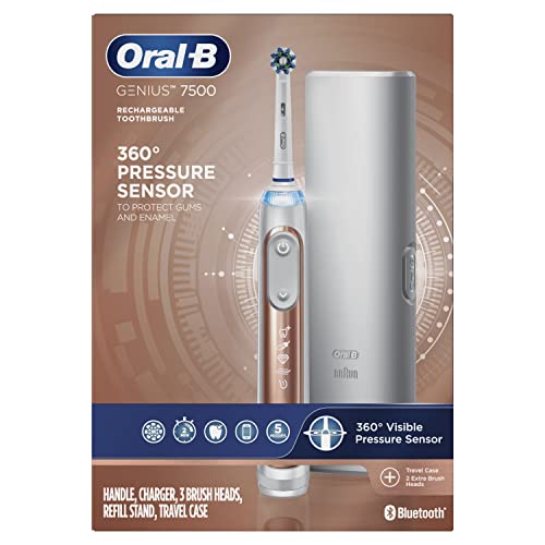 Oral-B 7500 Electric Toothbrush, Rose Gold with 4 Brush Heads and Travel Case - Visible Pressure Sensor to Protect Gums - 5 Cleaning Modes