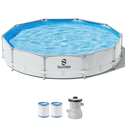 SLOOSH Round Above Ground Pool - 10ft x 30inch Outdoor Round Frame Above Ground Swimming Pool Set Kiddie Pool for Kids Adults with Filter Pump