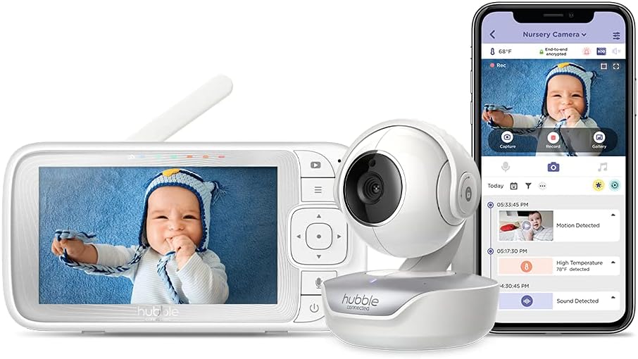 Hubble Connected Nursery Pal Connect Family- 5 Smart HD Wireless Baby Monitor, Portable Security Camera for Kids Room - 15-Hour Battery