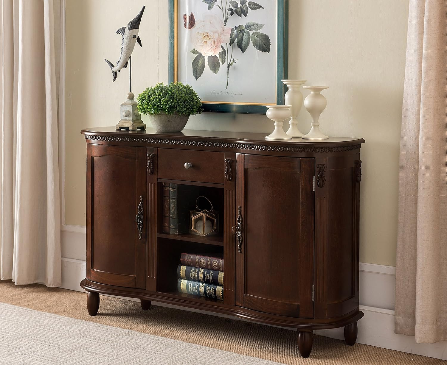 Kings Brand Furniture - Wood Buffet Server/Sideboard Console Table Cabinet, Walnut