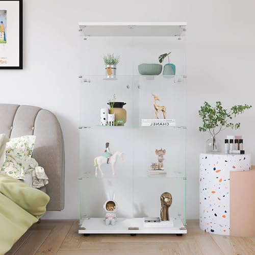 66.5" Large Glass Display Cabinet,4-Tier Display Cabinet with Glass Doors & Wheels,Glass Curio Cabinet Display Case for Collectibles Figures Wine