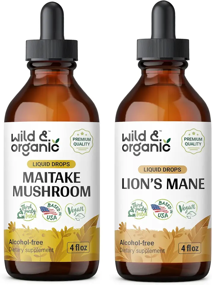 Wild & Organic Maitake Mushroom Tincture 4 fl oz & Lion's Mane Tincture 4 fl oz - Kansas Nuitrition - HNZSDS