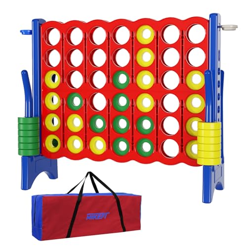Oversized 4 in a Row Connect Game,Giant Carry Bag Included-4 ft WideX3.5 ft Tall,4-to-Score Jumbo with 44 Pieces Rings&Cup Holder