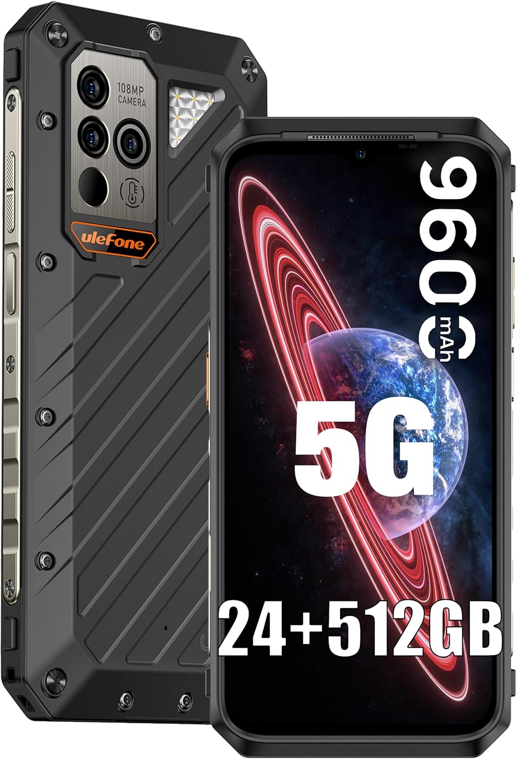Ulefone Power Armor 18 Ultra 5G Rugged Phones, 24GB(12+12)+512GB MTK Dimensity 7050, 108MP Camera, 9600mAh, 120Hz Display, Android 13