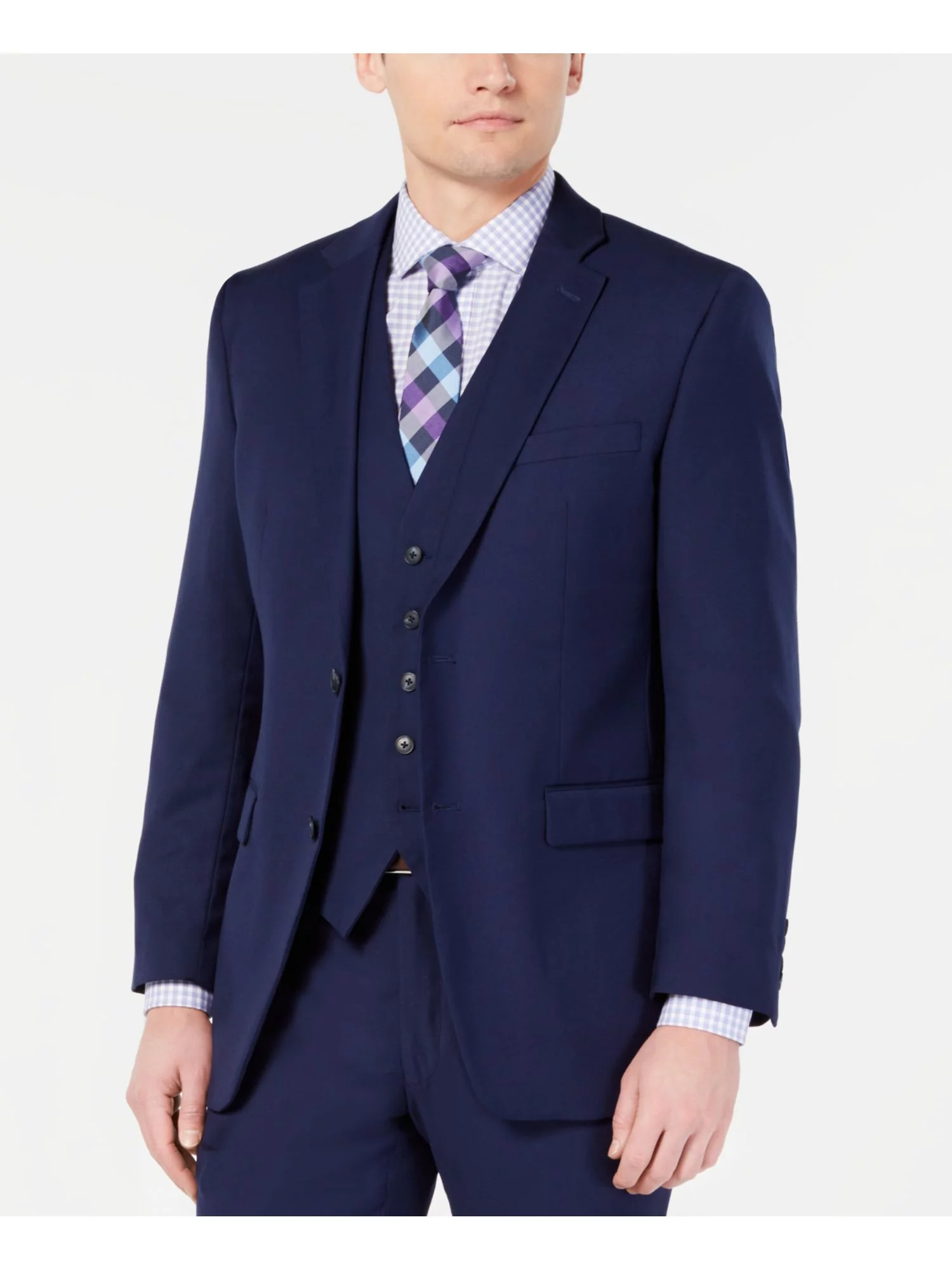 PERRY ELLIS Mens Navy Single Breasted, Slim Fit Stretch Suit Separate Blazer Jacket 38R