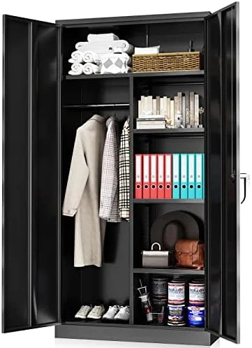 RUNFAYBIU Metal Wardrobe Closet - 72" Bedroom Armoires with Lock   Locker with Adjustable Shelves and Removable Hanging Rods (White)