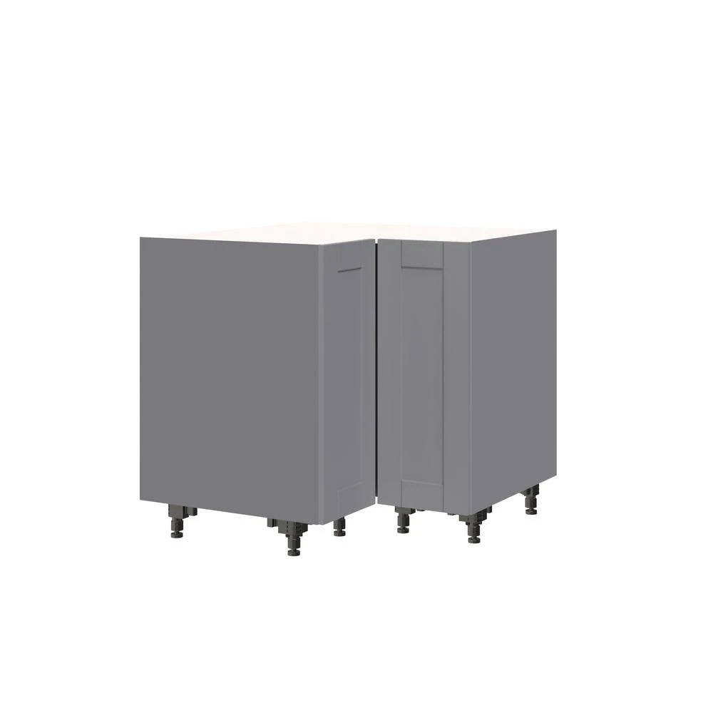 J Collection Shaker Assembled 36 in. x 34.5 in. x 24 in. Corner Base Cabinet with Lazy Susan Turn Table Accessory in Gray