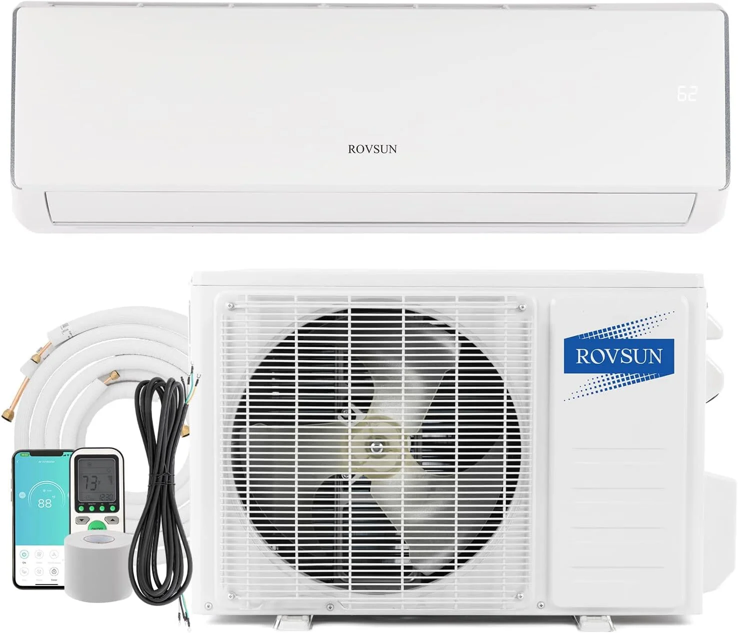 ROVSUN 16500BTU Wifi Enabled Mini Split Air Conditioner & Heater, 17 SEER2 230V Inverter Ductless Wall AC Unit with Pre-Charged Condenser
