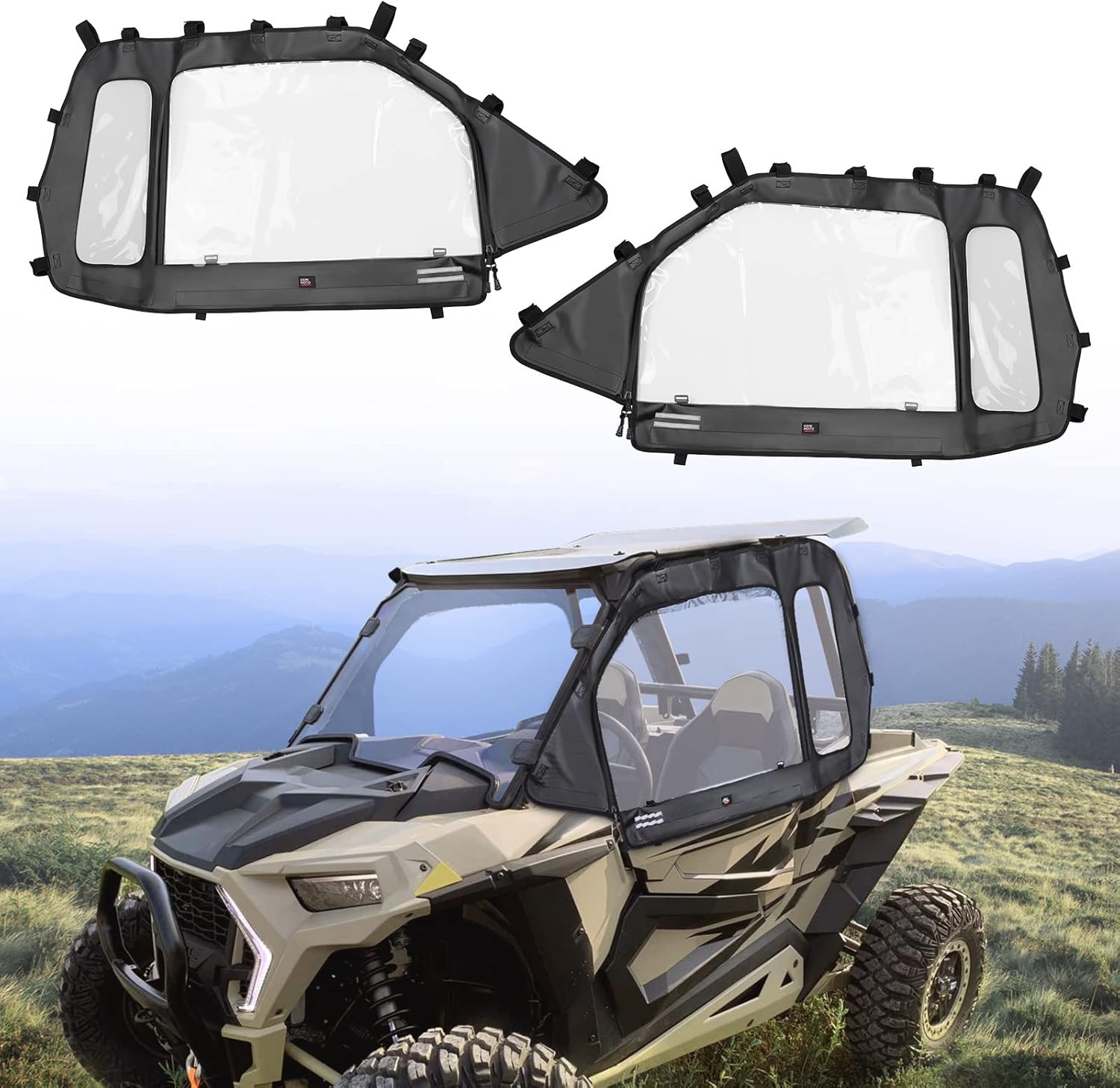 Kemimoto RZR Soft Cab Enclosures, 2 Soft Upper Doors with Zippers, RZR Upper Windows Water-resistant Clear Tinted Standard Rear Windshield