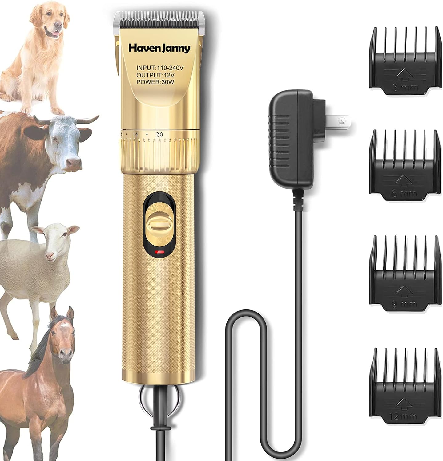 Dog Clippers 12V High Power, Plug-in Dog Hair Trimmer Set