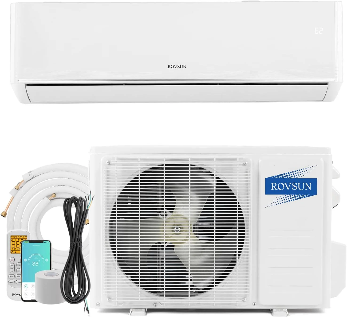 ROVSUN 18,000 BTU Wifi Enabled 22 SEER Mini Split AC/Heating System with Inverter, 230V Ductless Split System Air Conditioner w/Pre-Charged Condenser