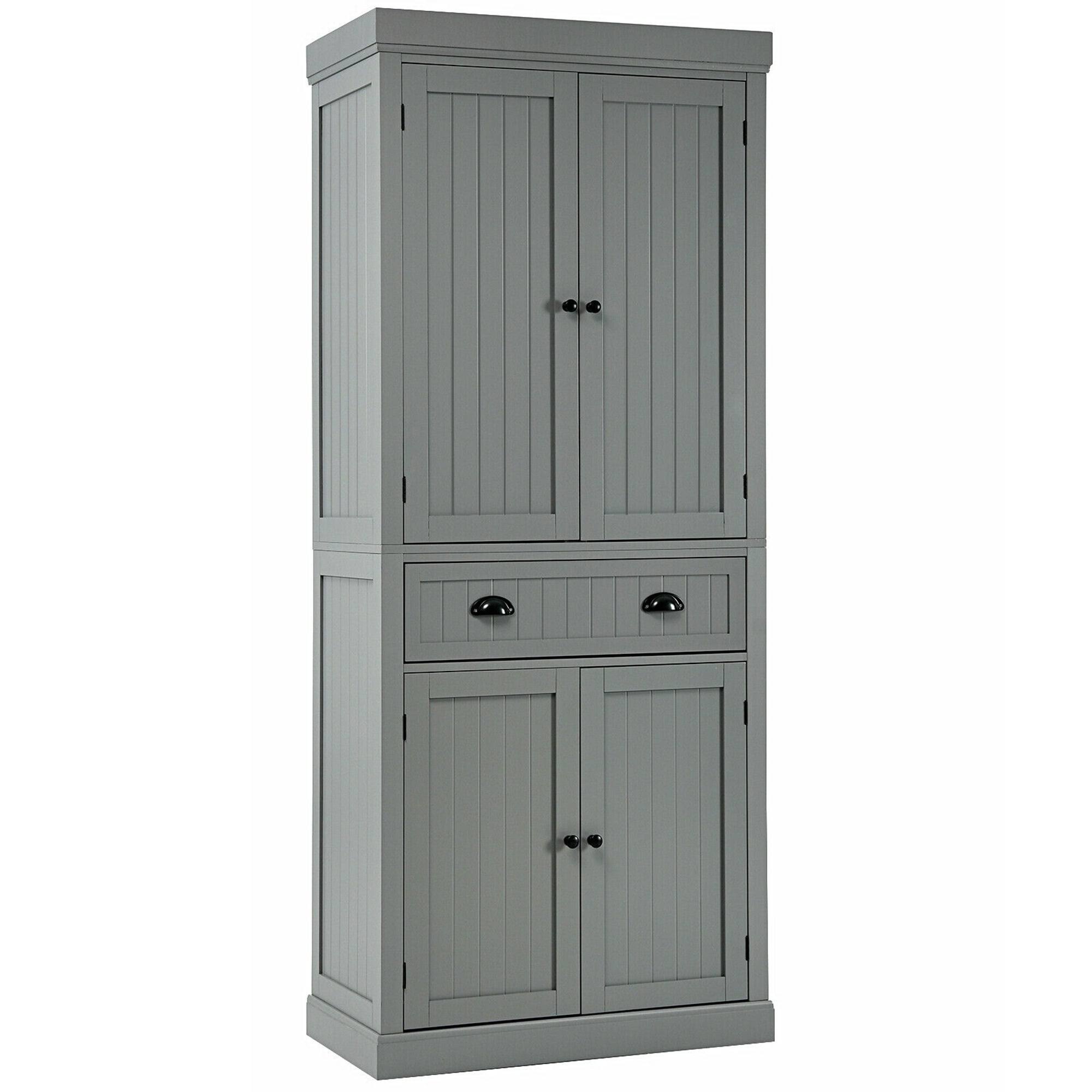 Gymax Kitchen Cabinet Pantry Cupboard Freestanding w/Shelves Grey - See Details