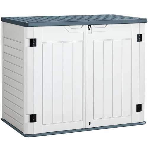 Greesum Outdoor Horizontal Resin Storage Sheds 34 Cu. Ft. Weather Resistant Resin Tool Shed, Extra Large Capacity Weather Resistant Box for Bike