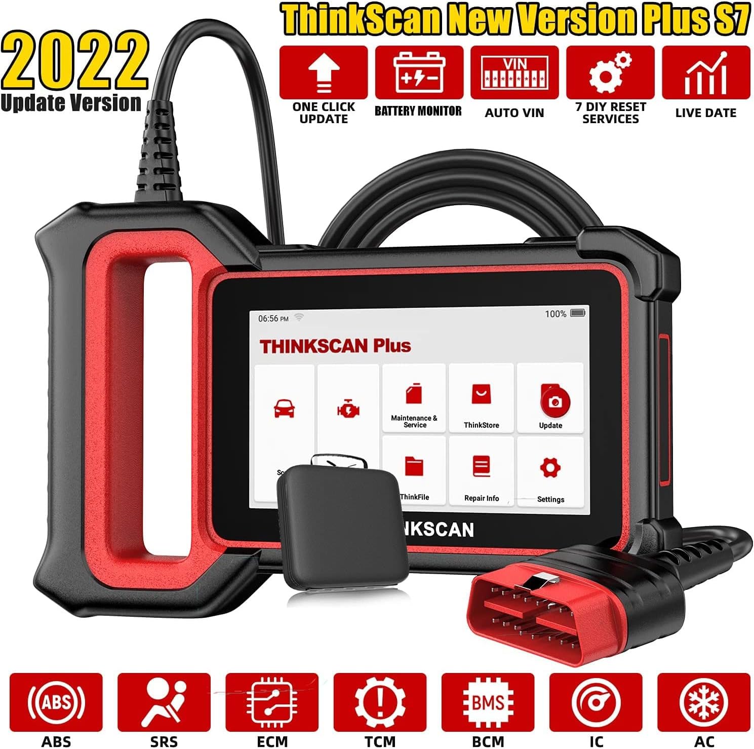 thinkcar OBD2 Scanner, ThinkScan Plus S6 Diagnostic Scan Tool, Diagnostic OBD2 Code Reader with 5 Reset Services, Check Engine ABS SRS TCM