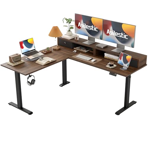 Agilestic L Shaped Electric Standing Desk with 2 Drawers, 63 Inch Ergonomic Adjustable Height Desk with Storage