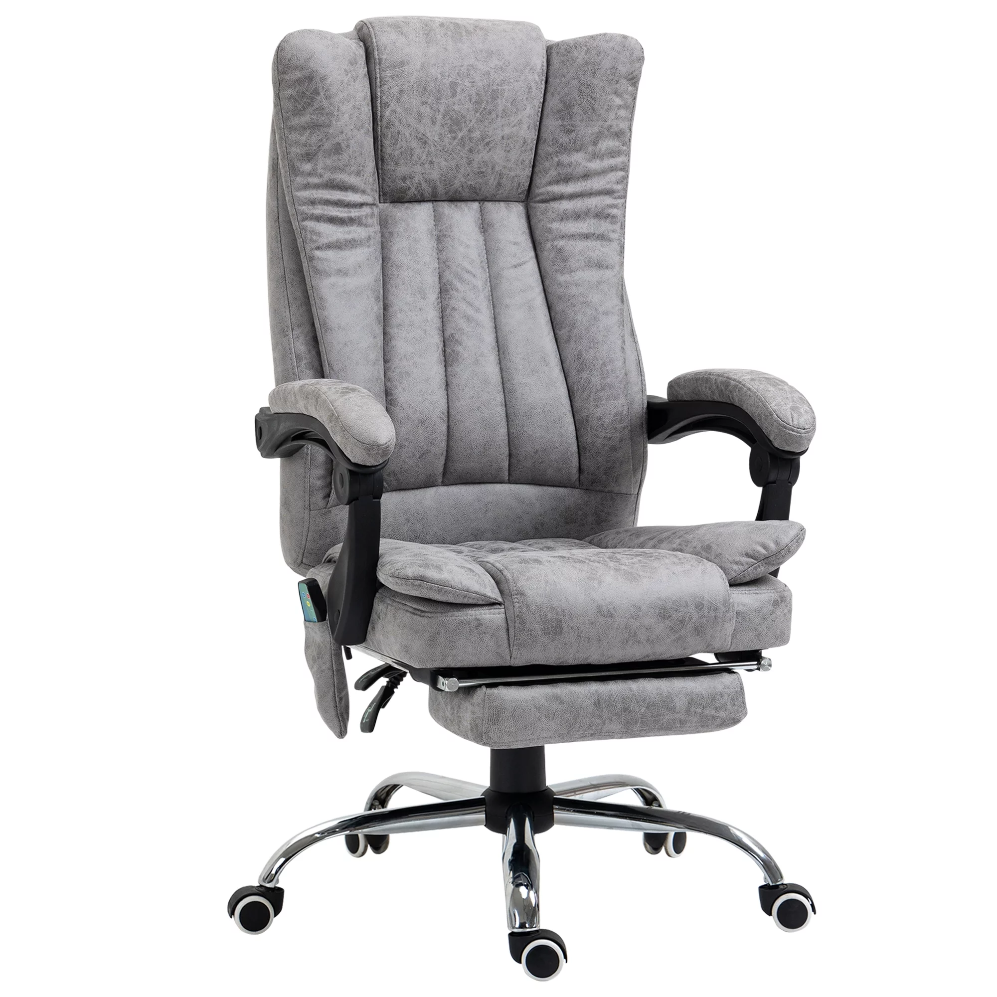 Vinsetto Microfiber Office Chair, High Back Computer Chair with 6 Point Massage, Heat, Adjustable Height and Retractable Footrest, Gray