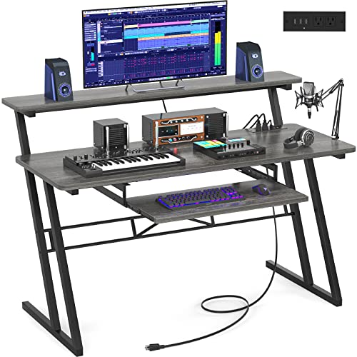 armocity 47'' Music Studio Desk with Power Outlet, Studio Desk for Music Production, Recording Studio Desk for Producer