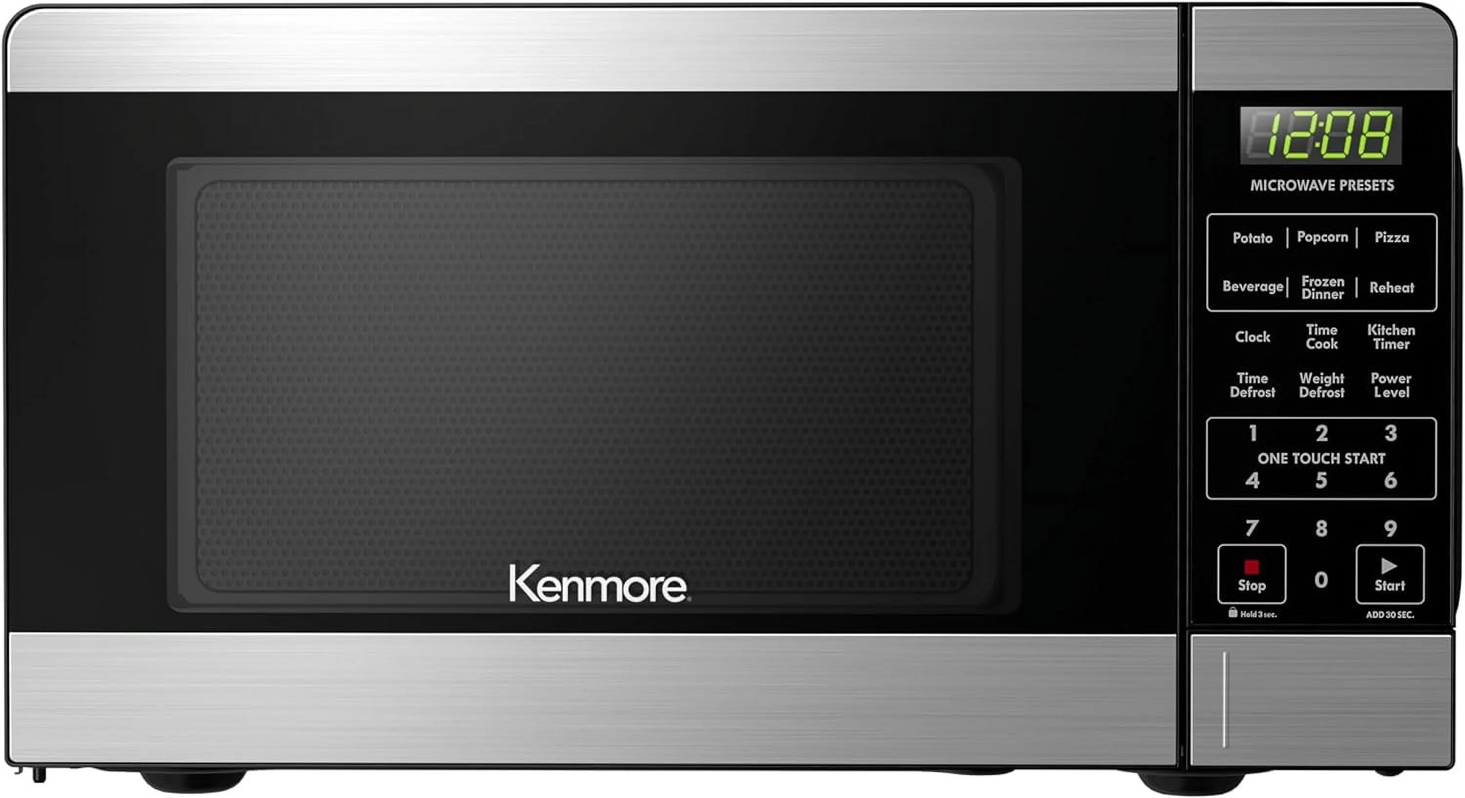 Kenmore Countertop Microwave, 6 Auto-Preset Menus, Child Lock, Defrost & Express Cooking Features, 900 Watt, .9 Cu Ft, Stainless Steel